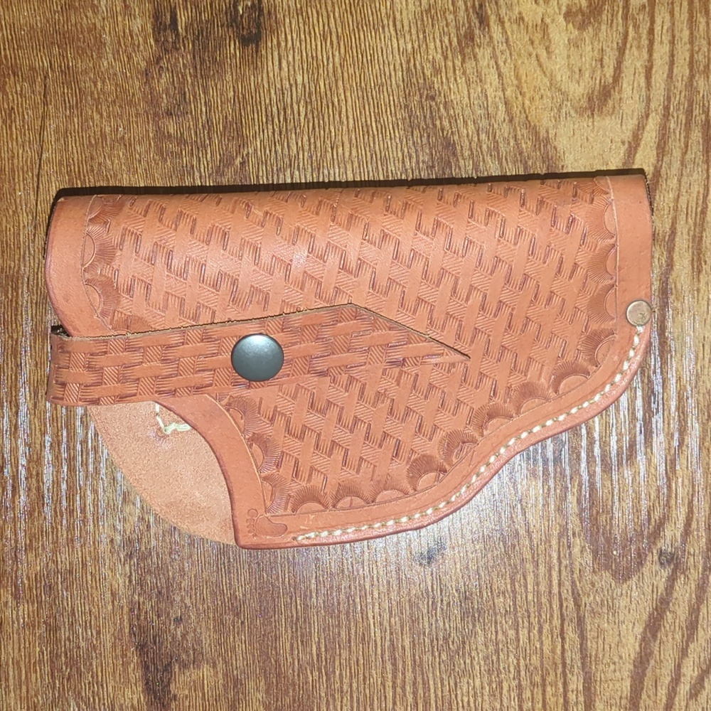 Hand Tooled Basket Weave Leather Holster